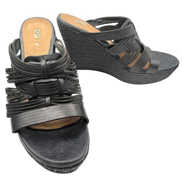 Ugg Black Melinda Platform Wedge Sandals Woman’s Size 9 - Picture 1 of 12